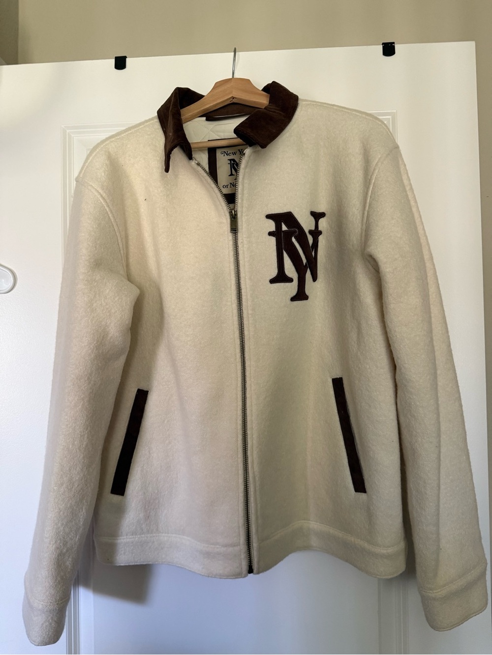 NWOT- New York or Nowhere (NYON) Zip-Up Jacket with Brown Trim - Picture 5 of 5
